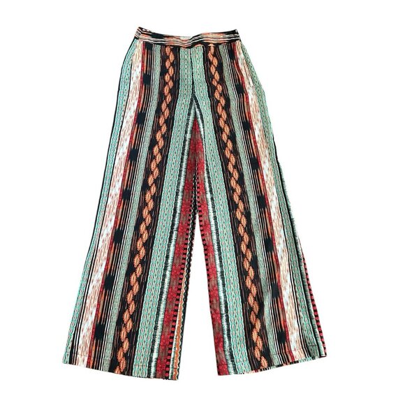 G B Wide Leg Aztec Tribal Print Pants Side Zip Size 3 Juniors Boho - Picture 1 of 7